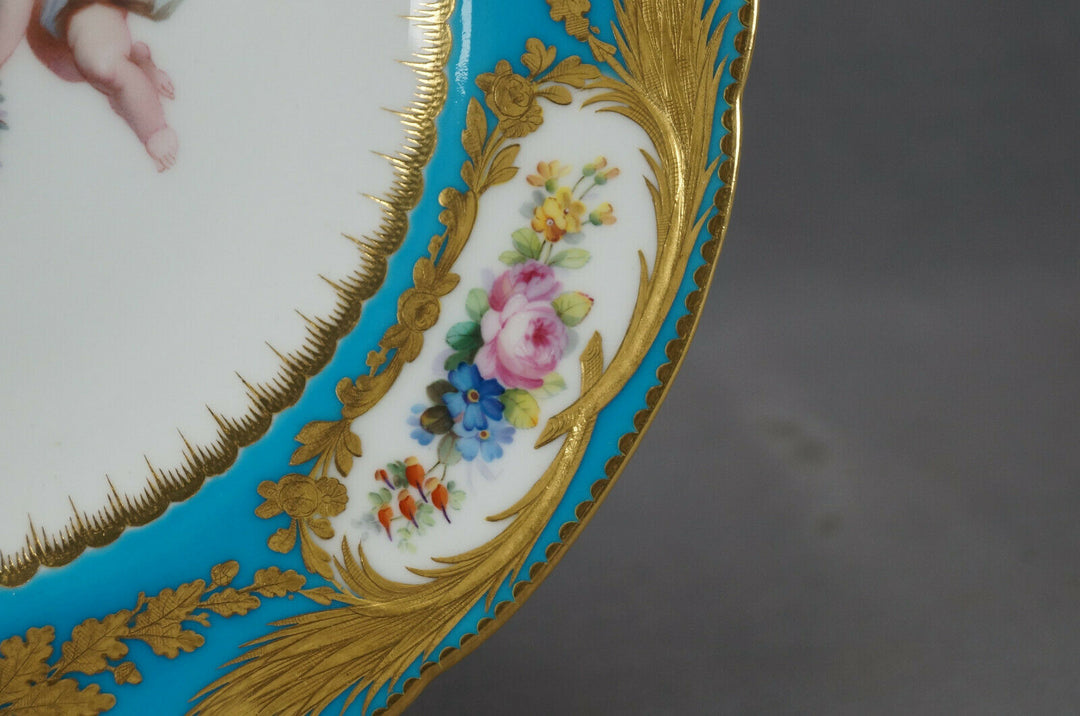 Minton Hand Painted Cherubs Armorial Monogram Turquoise Floral & Gold Plate A