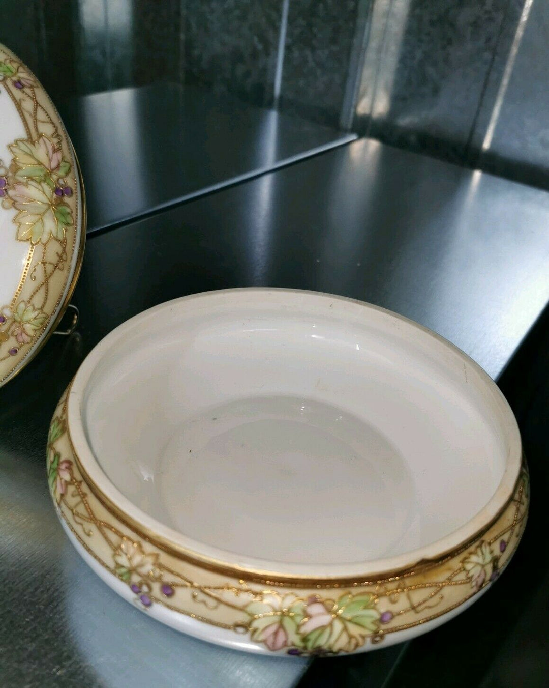 Antique Nippon Hand Painted Humidor Bowl Gilt Gold Grape Morimura Bros Vintage