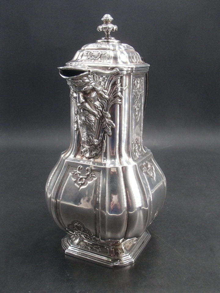 PUIFORCAT RARE CAFETIERE EN ARGENT MASSIF POINCON MINERVE 1 ER TITRE MASCARON