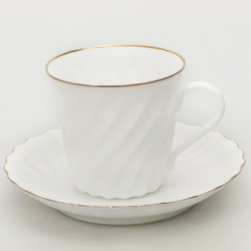 Golden Edge White Bone China Coffee Cup Saucer Imperial Porcelain Lomonosov LFZ