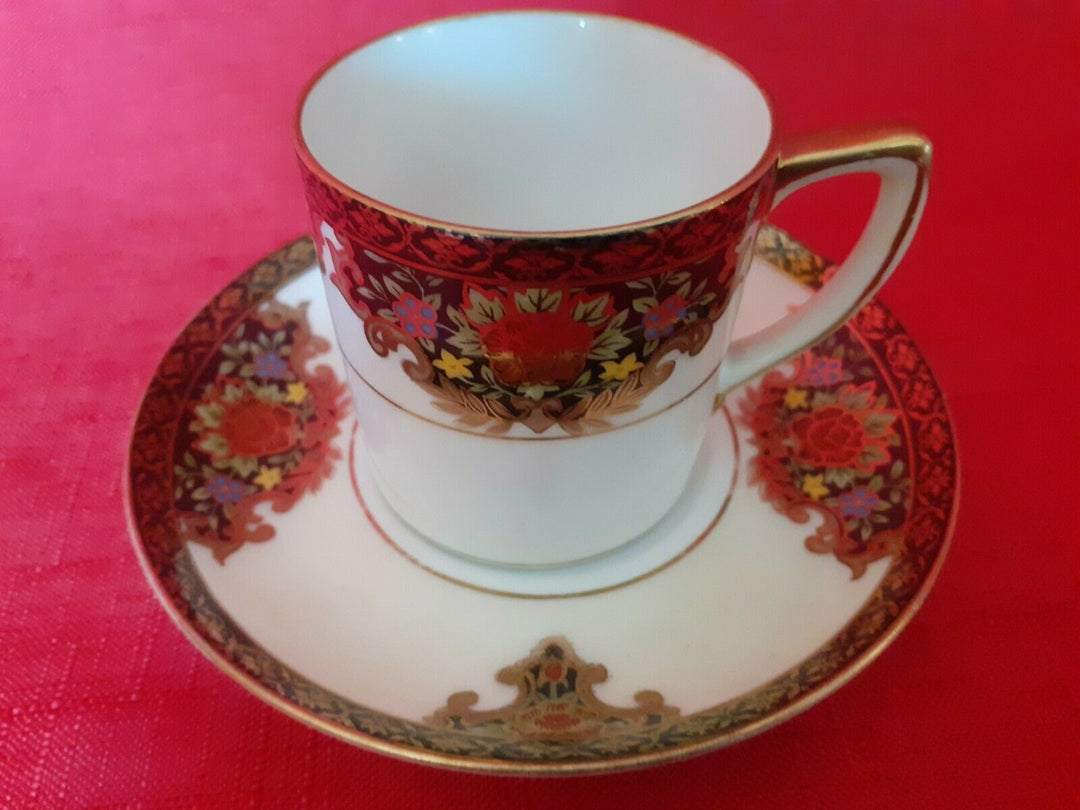 ANTIQUE NORITAKE DEMITASSE SIZE COFFE CAN/CUP & SAUCER WITH FLORAL DESIGN