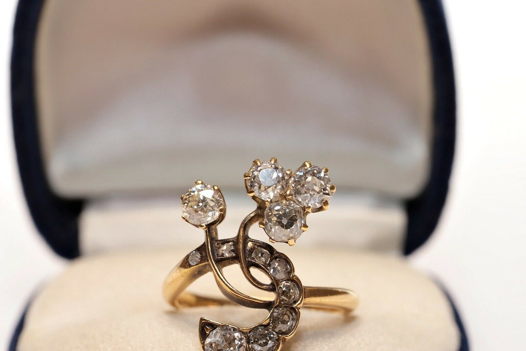 アールヌーヴォー 14K ナチュラルオールドカットダイヤモンドのリング