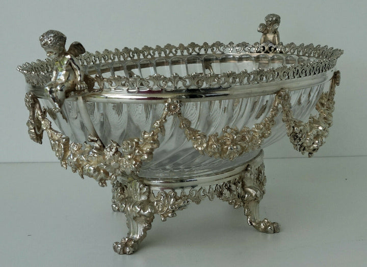 BACCARAT Coupe Centre de Table Cristal et Bronze Argenté Décor Angelots ca 1880