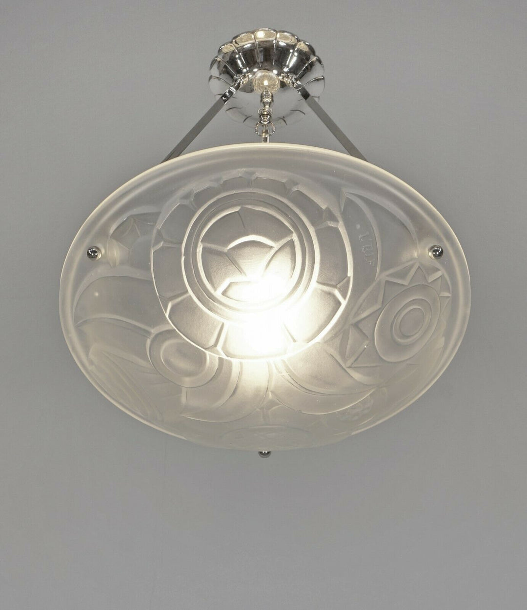 L'ELF & DEGUE : FRENCH 1930 ART DECO PENDANT CHANDELIER lamp muller era