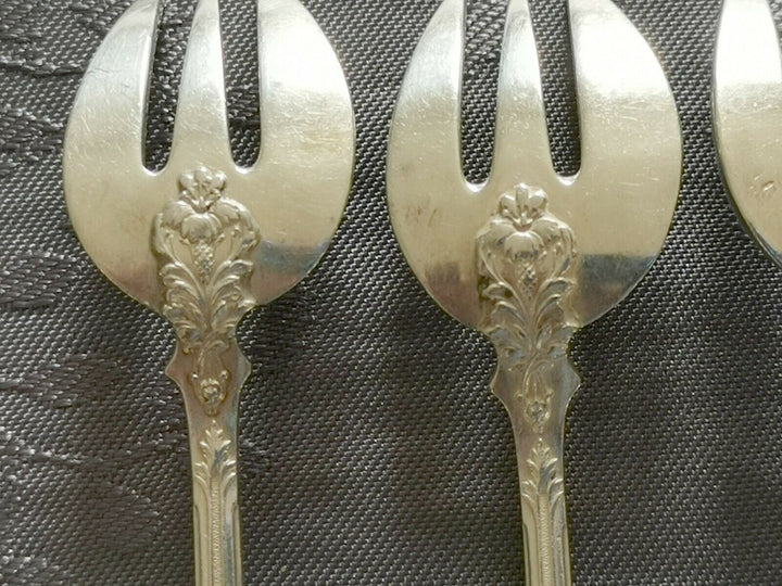 ARGENT MASSIF PUIFORCAT MODERNE FEUILLAGE 7 FOURCHETTES A HUITRES DESSERT