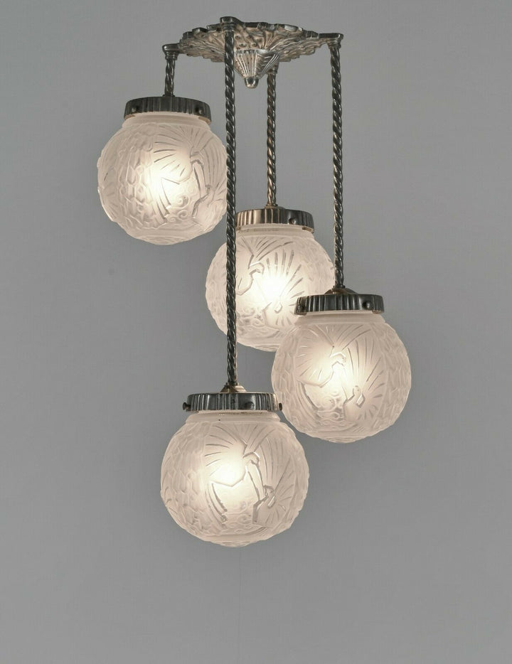 MULLER FRERES: FRENCH 1930 ART DECO CHANDELIER ...... lamp degue era France