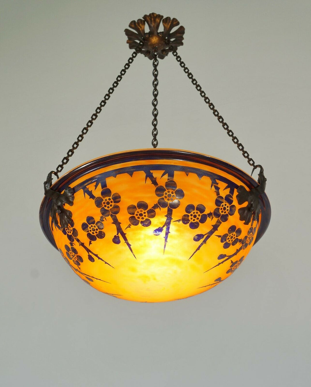 SCHNEIDER : FRENCH 1920 ART DECO PENDANT Le Verre Français cameo chandelier 1925