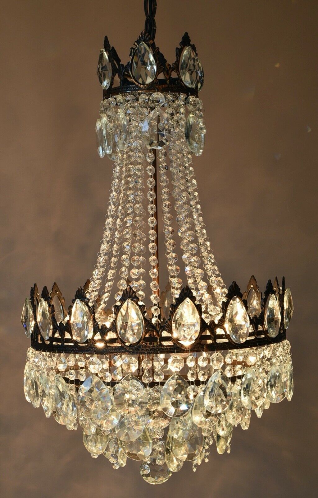 Shabby Chic Vintage Crystal Chandelier, Antique Lighting, lamp, Ceiling Light