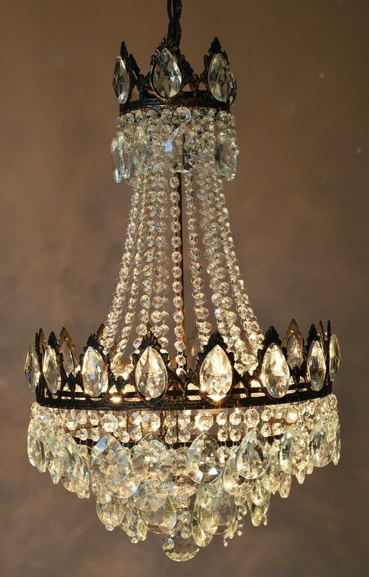 Shabby Chic Vintage Crystal Chandelier, Antique Lighting, lamp, Ceiling Light