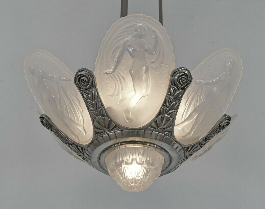 MULLER FRÈRES : French 1930 art deco chandelier ............... degué era France