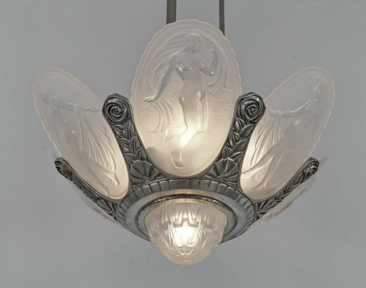 MULLER FRÈRES : French 1930 art deco chandelier ............... degué era France