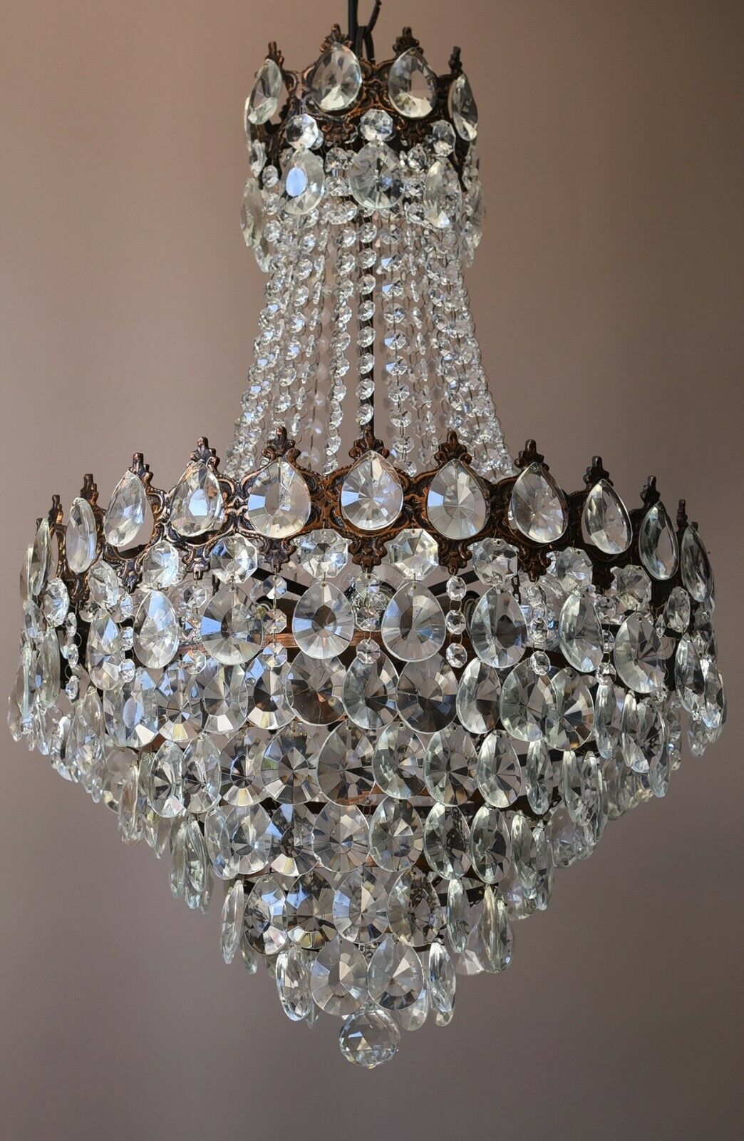 Vintage Crystal Chandelier, Antique Lighting, lamp, Hall pendant for Home Living