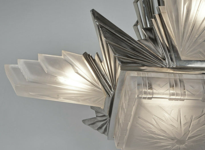 H.PETITOT : LARGE FRENCH 1930 ART DECO CHANDELIER ..... Muller freres