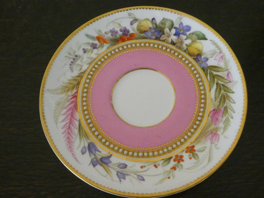 Antique Royal Worcester Hand Painted Cup and Saucer 1879c
