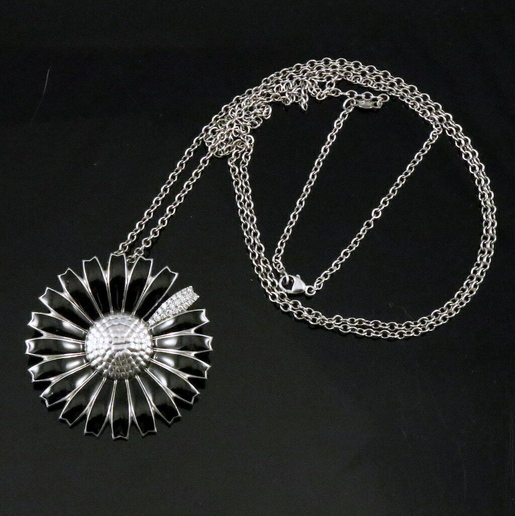 Georg Jensen. Silver Black Daisy Pendant / Brooch with Pavé Diamonds 0.21ct.
