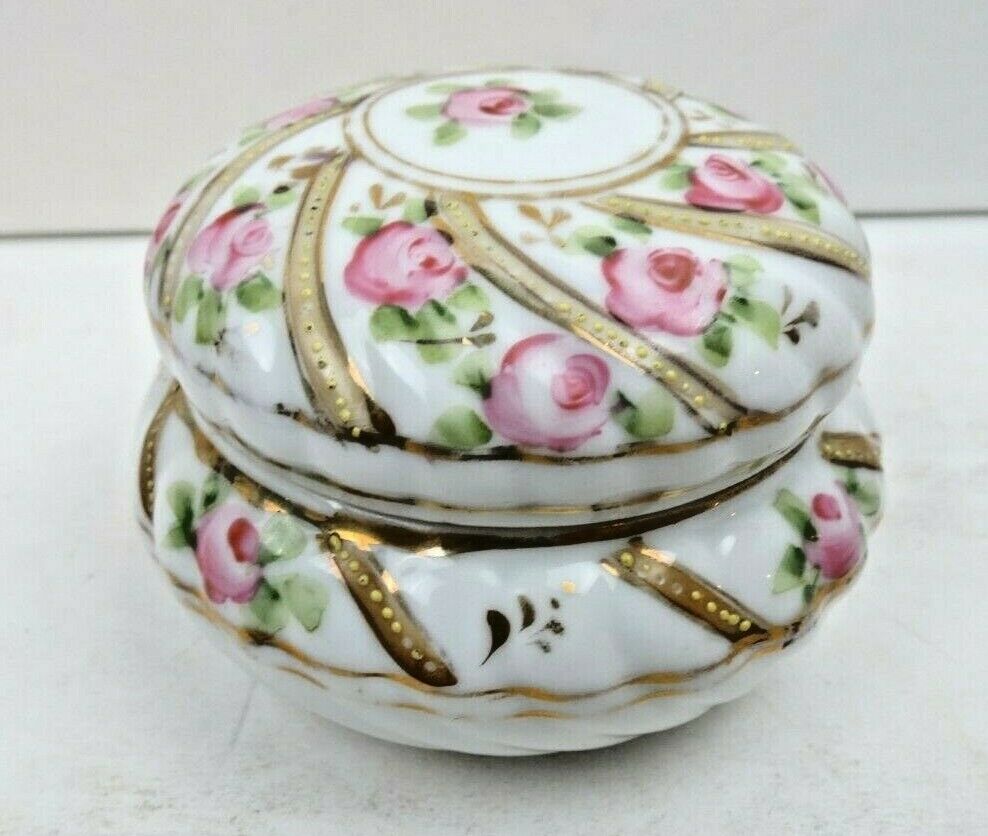 ANTIQUE MORIMURA NIPPON ROSES MORIAGE GOLD SWIRLS TRINKET DRESSER VANITY BOX