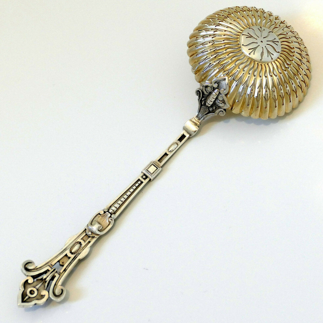 Puiforcat Rare French Sterling Silver 18k Gold Sugar Sifter Spoon, Caryatid