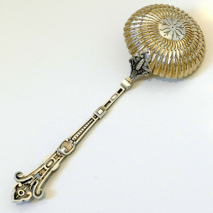 Puiforcat Rare French Sterling Silver 18k Gold Sugar Sifter Spoon, Caryatid