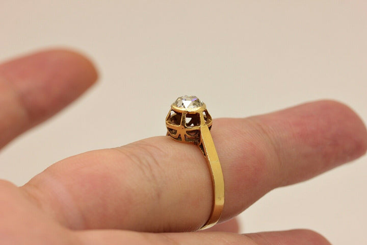 オールド オリジナル 18K ダイヤモンドとローズカットダイヤモンドのソリテールリング