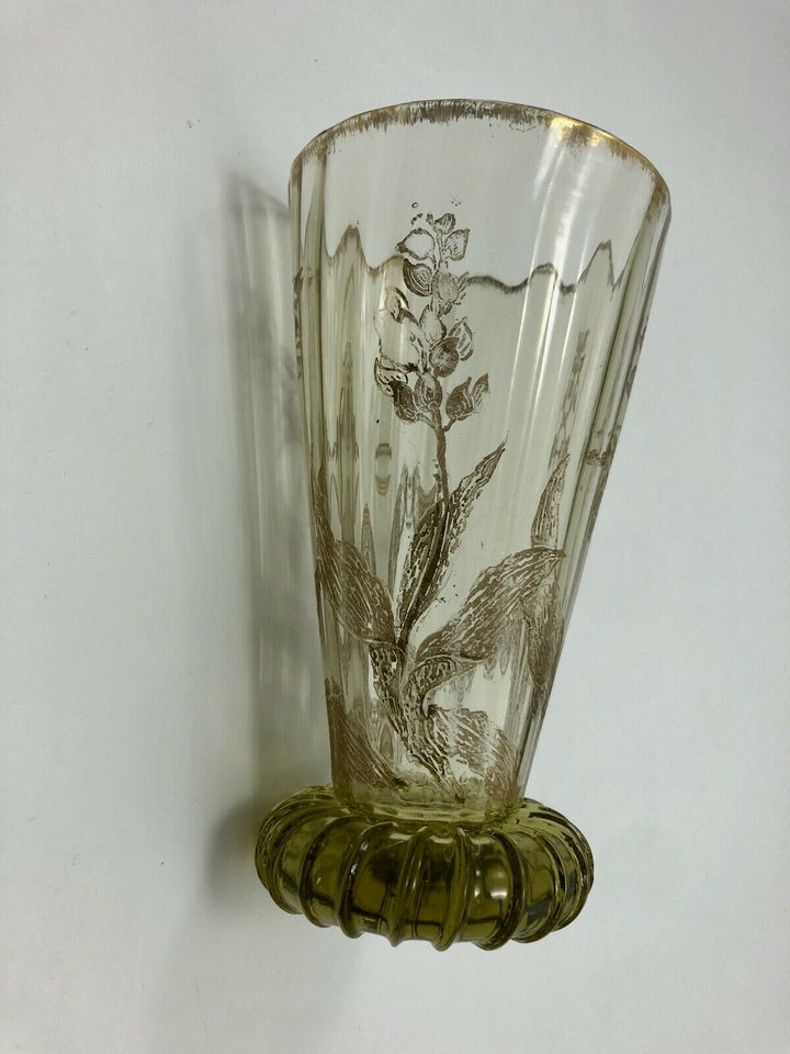 VERRE A VIN AMBRE CRISTALLERIE EMILE GALLE NANCY DECOR FLORAL ART NOUVEAU Z375