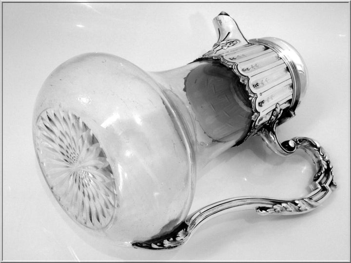 Antique French Sterling Silver & Crystal Serving Decanter, Pitcher Neoclassical