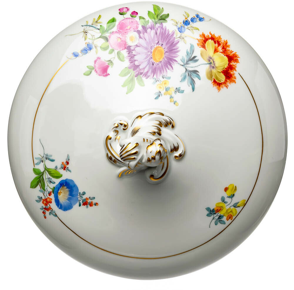 Deckelschüssel Blumenbukett A-Kante Meissen Neuer Ausschnitt 1. Wahl 1964 26,4cm