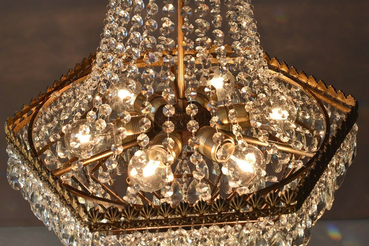 Rare Vintage Lighting French Empire Crystal Chandelier Antique Old Lamp Pendant