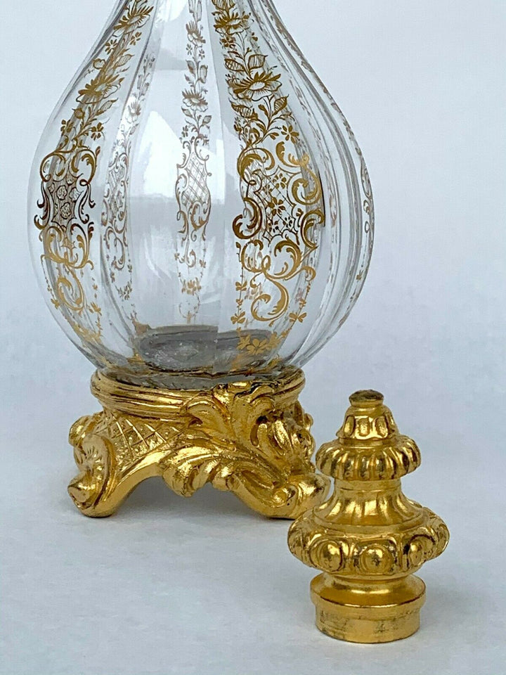 BACCARAT ANTIQUE FLASK CRYSTAL CUT AND BRONZE GILDED