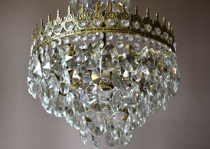 Original Vintage Crystal Chandelier, Antique Lighting, Wedding Bridal Lamp Light
