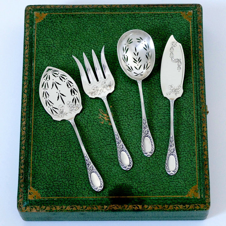 Puiforcat French Sterling Silver Dessert Hors D'oeuvre Set, Box, Neoclassical