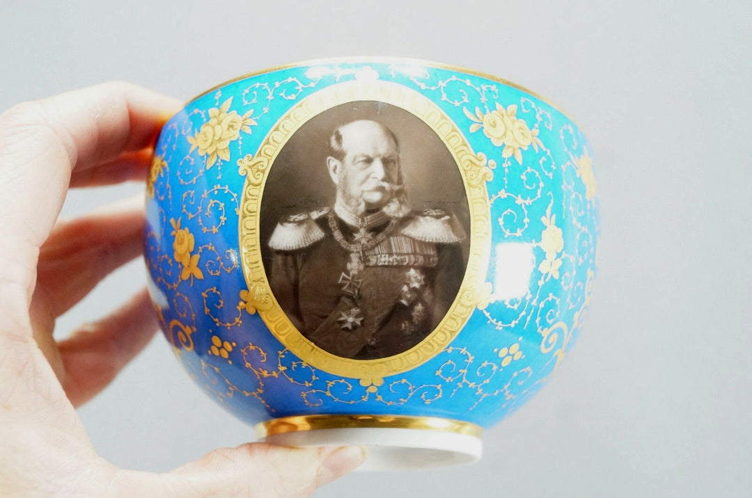 19th Century KPM Berlin Wilhelm I Royal Blue Gold Floral Oversized Cup & Saucer