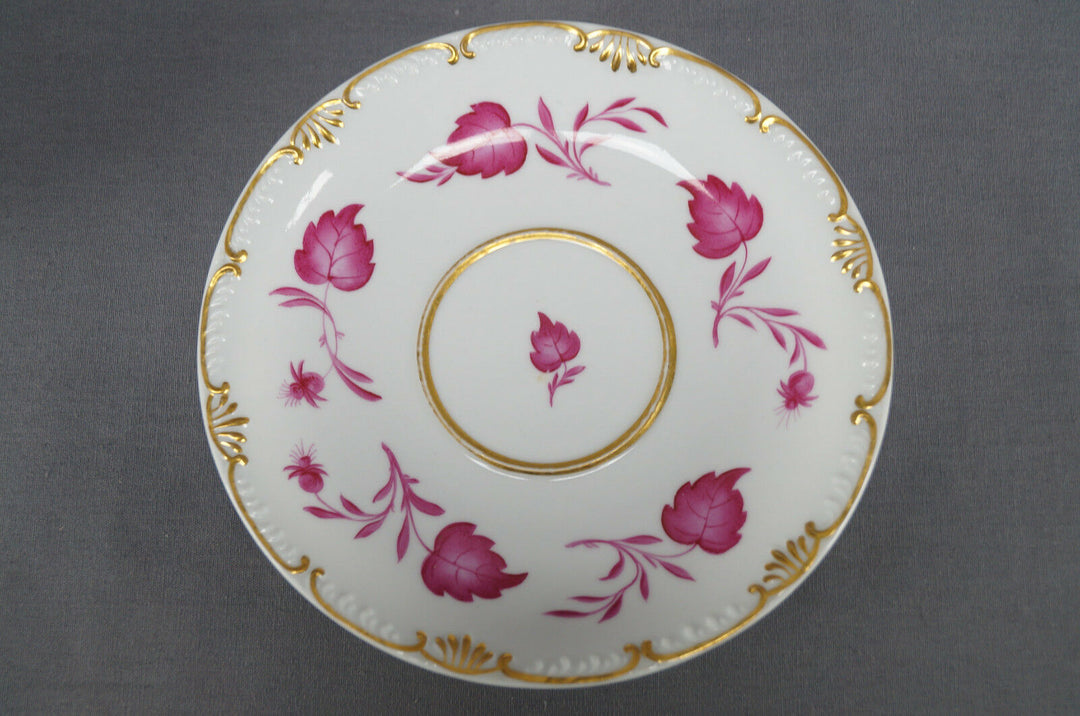 KPM Berlin Hand Painted Pink Floral Leaves & Gold Tea Cup Circa 1837 - 1844