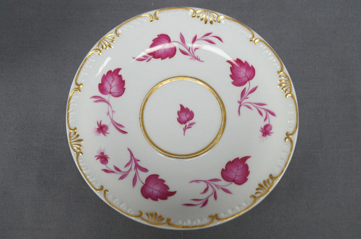 KPM Berlin Hand Painted Pink Floral Leaves & Gold Tea Cup Circa 1837 - 1844