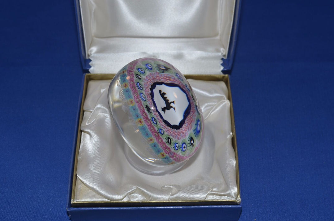 Baccarat 1971 Gridel rooster and concentric millefiori paperweight