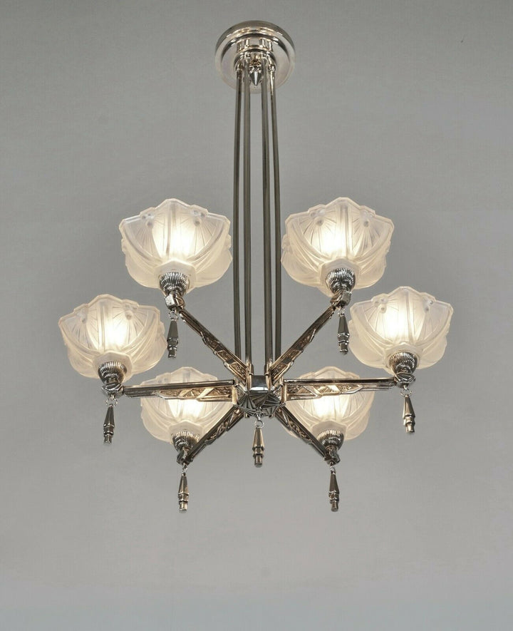 JEAN GAUTHIER (EJG) : FRENCH 1930 ART DECO CHANDELIER ... lamp muller era France