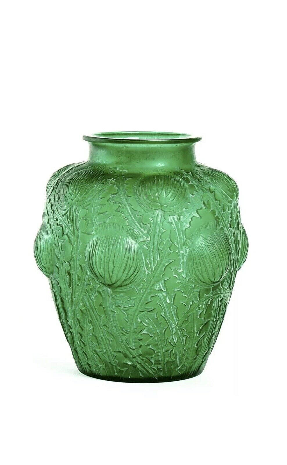 Vase Domremy René Lalique Vert Émeraude Patine Blanc R.Lalique Emerald Green