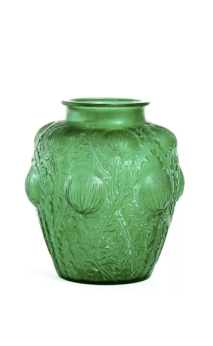 Vase Domremy René Lalique Vert Émeraude Patine Blanc R.Lalique Emerald Green