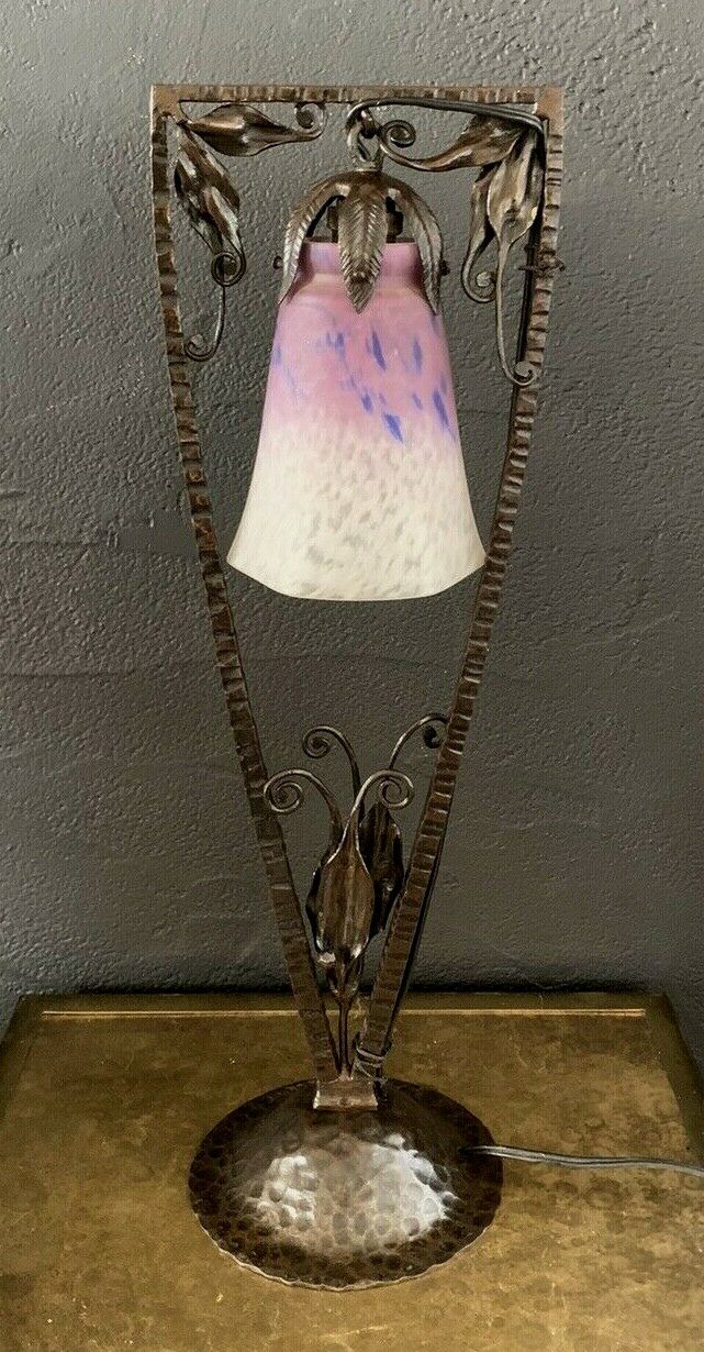 Schneider et Barthelemie-lampe art deco fer forgé martelé-muller-daum-brandt