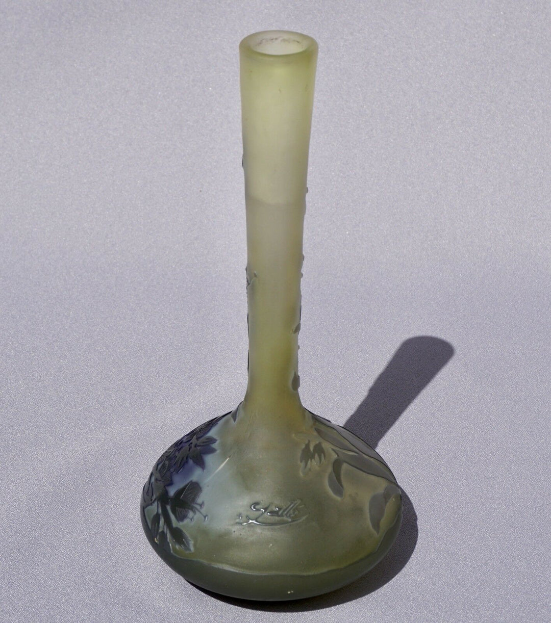 Emile Galle Window Pane 3 Color Flower Vase. Circa 1905
