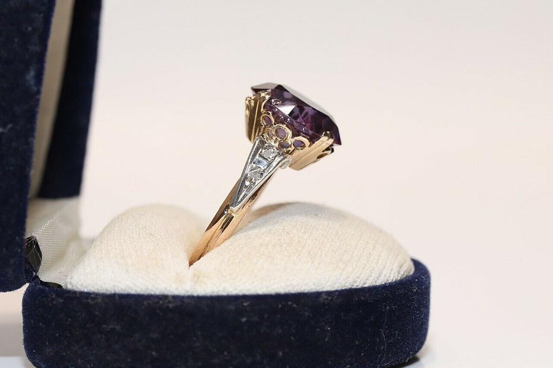 14K ナチュラルローズカットダイヤモンドとアメシストのリング