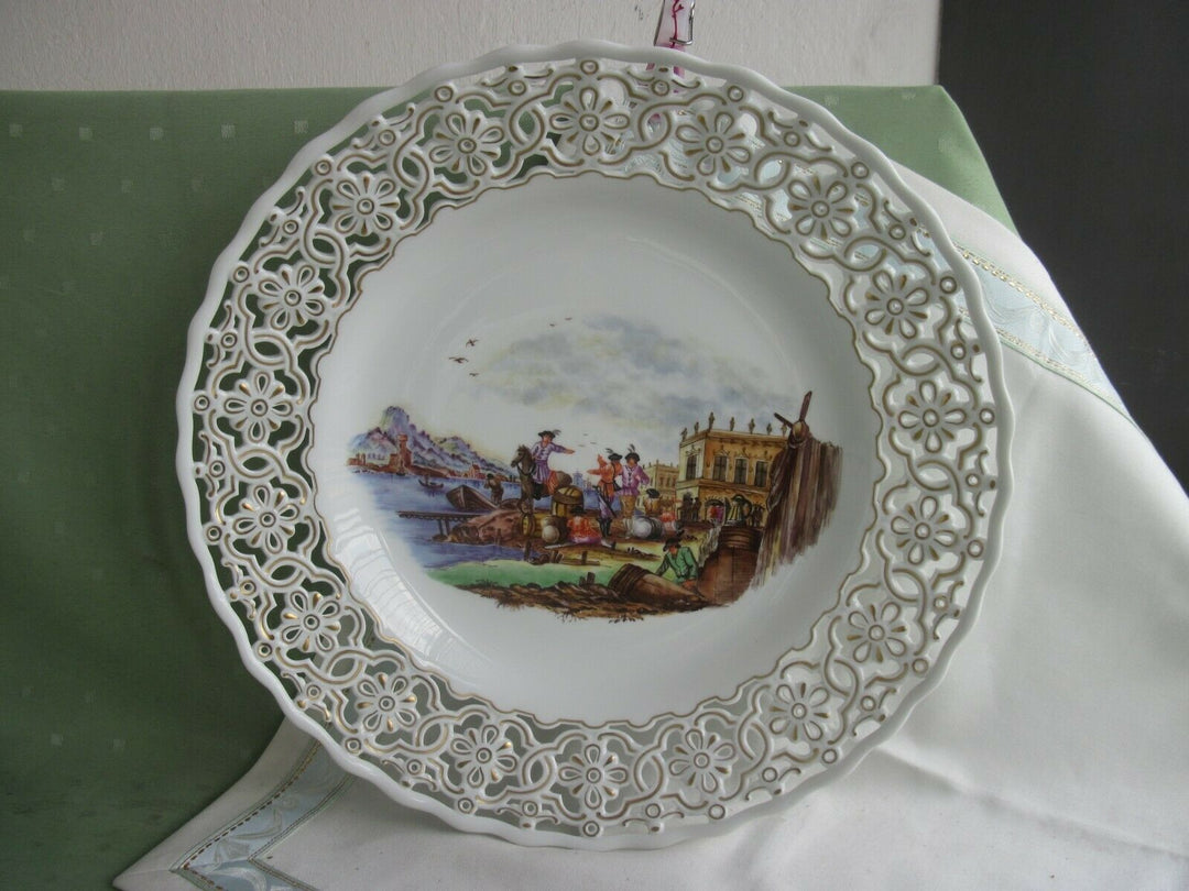Schöner großer Meissen Wand-Teller mit Hafen / Handels-Szene