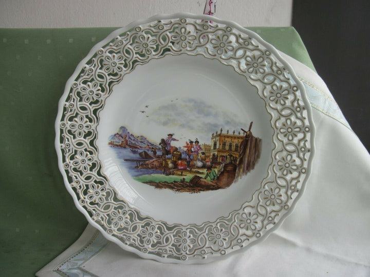 Schöner großer Meissen Wand-Teller mit Hafen / Handels-Szene