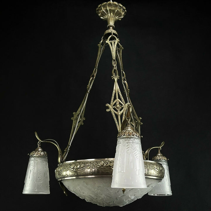 Art Deco Candeliere Lampada Sospensione Muller Freres Luneville Ceiling Lampada