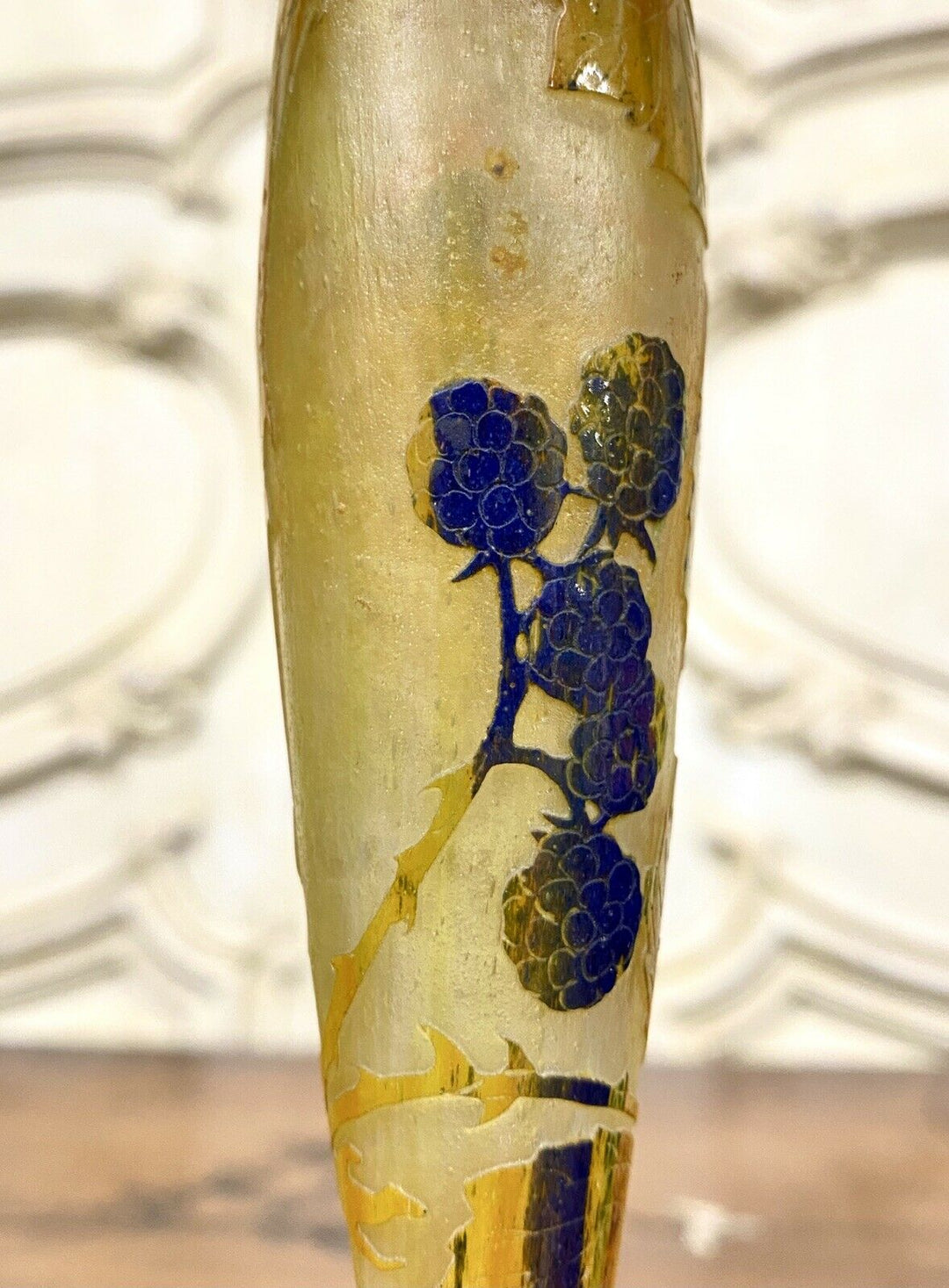 Daum Nancy - Vase Aux Mûres En Verre Multicouche, Pate De Verre Art Nouveau