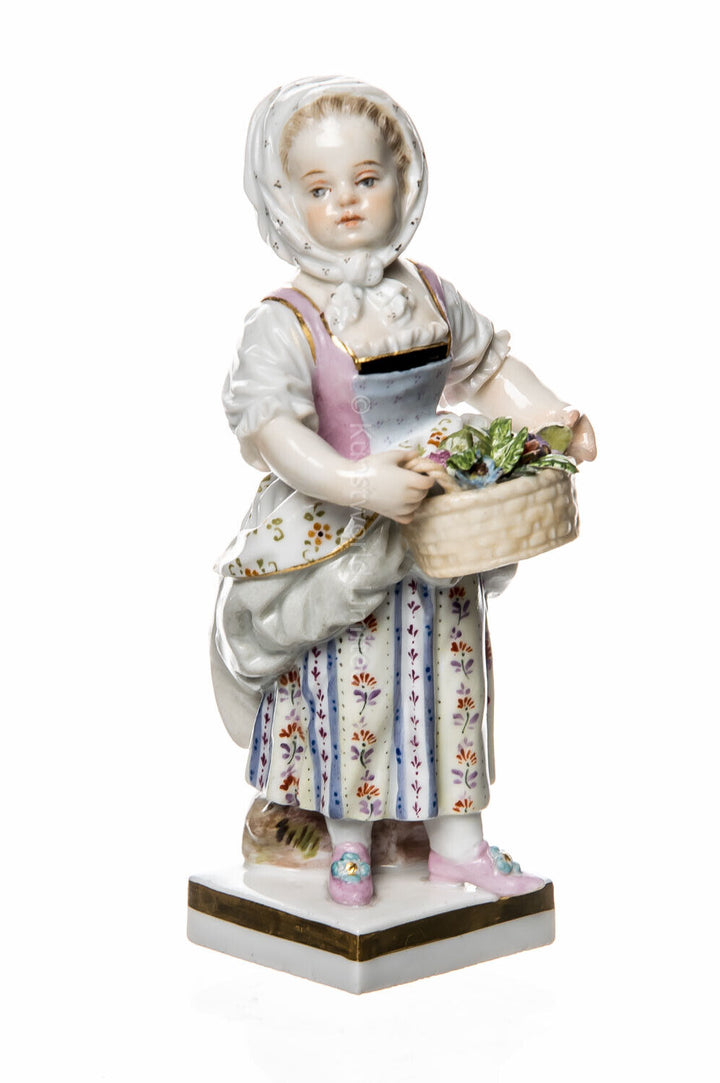 マイセン人形　花かごを持ったガーデニングの子供　1850-1924年頃