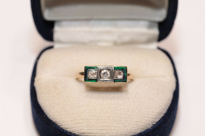 アンティーク 18K エナメル アールデコ ナチュラルダイヤモンドのリング