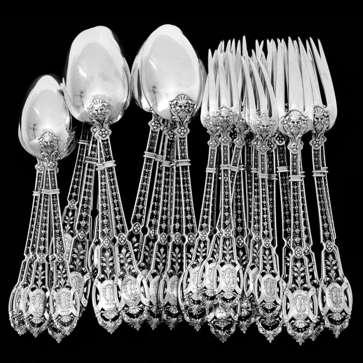 Puiforcat Masterpiece French Sterling Silver Flatwatre Set, Mascaron