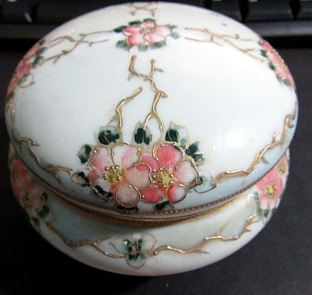 HAND PAINTED COVERED FOOTED JAR VINTAGE NIPPON MORIMURA PRETTY ANTIQUE