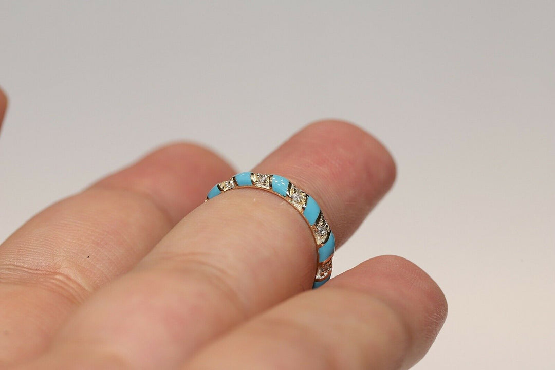 14K ナチュラルダイヤモンドとエナメルのリング