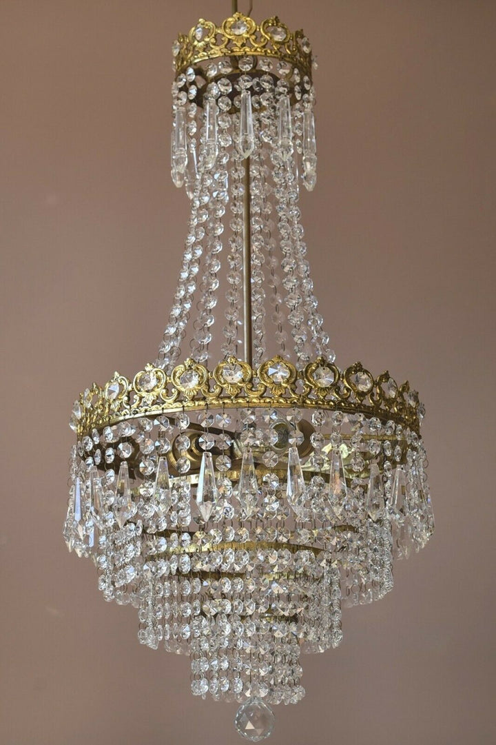 Vintage Crystal Chandelier, Antique French Style Lighting, lamp, Home Lighting
